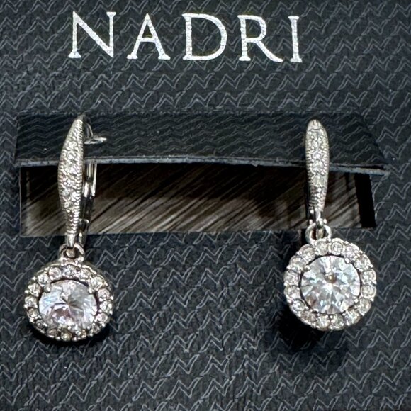 Nadri Framed Round Cubic Zirconia Drop Earrings - Picture 1 of 4